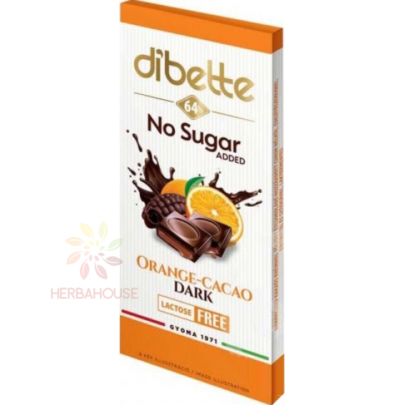 Obrázek pro Dibette NAS Hořká čokoláda se sladidlem plněná kakaovým krémem s pomerančovou příchutí (80g)